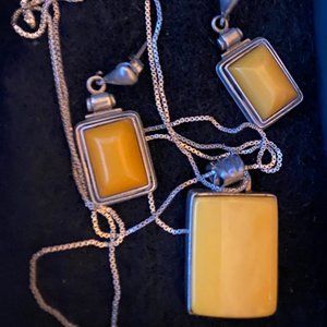 AMBEER NECKLACE & EARRING SET  STERLING SILVER 24"